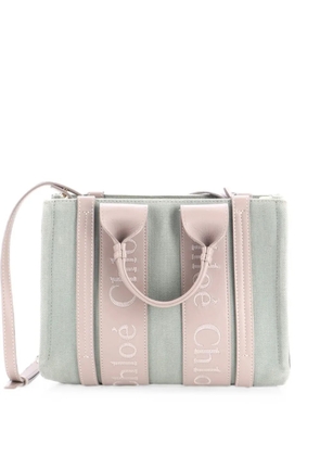 Chloé Pre-Owned Woody Convertible Linen and Leather Small tote bag - Grey