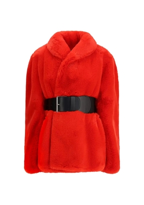 Balenciaga belted faux-fur jacket - Red
