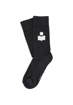 ISABEL MARANT logo-intarsia ribbed-trim socks - Black