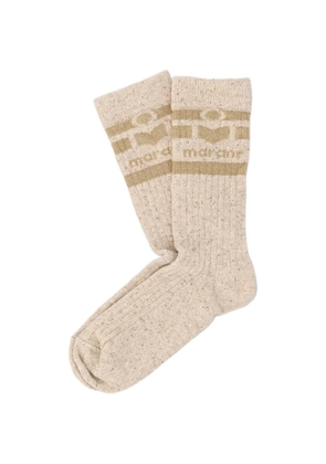 ISABEL MARANT logo-intarsia ribbed-knit socks - Neutrals