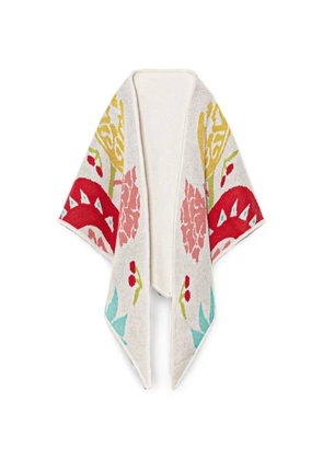 NEVER FULLY DRESSED graphic-print intarsia-knit shawl - Neutrals