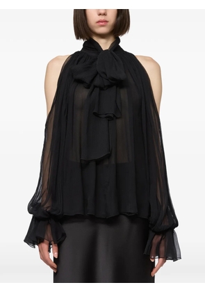 Atu Body Couture cold-shoulder pussy-bow blouse - Black