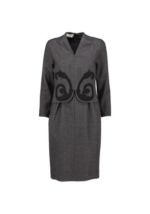Valentino Pre-Owned embroidered V-neck midi dress - Grey