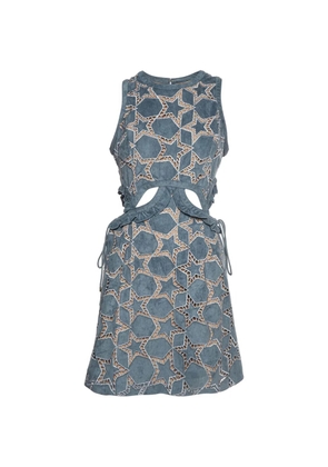 Self-Portrait embroidered cutout mini dress - Blue
