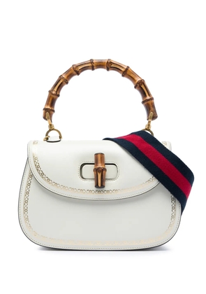 Gucci Pre-Owned 2016-2026 Calfskin Frame Print Bamboo Web Top Handle Bag satchel - White