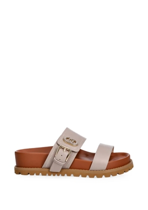 LIU JO buckle-fastening logo-plaque sandals - Neutrals
