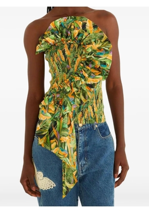 FARM Rio ruffled smocked top - Green
