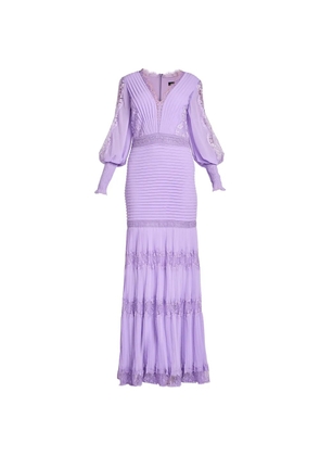 Tadashi Shoji maxi Nyssa Bishop lace-trimmed pleated dress - Purple