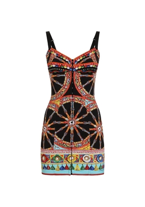 Dolce & Gabbana Carretto-print short charmeuse dress - Black