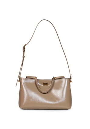 Dolce & Gabbana Vittoria Medium shiny leather tote bag - Neutrals