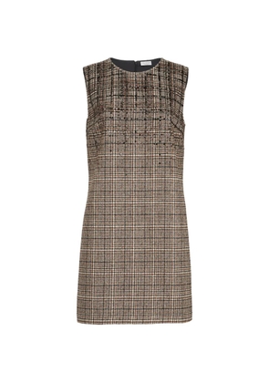 Brunello Cucinelli checked alpaca and wool mini dress with Dazzling degradé-embroidery - Neutrals