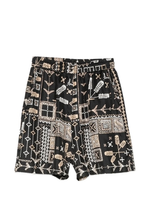 MOMONÌ Tumble printed elasticated-waist shorts - Black