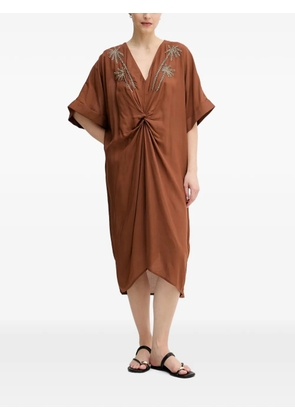Lola Casademunt bead-embellished twist-front midi dress - Brown
