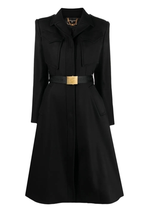 Elisabetta Franchi logo-detail belted coat - Black