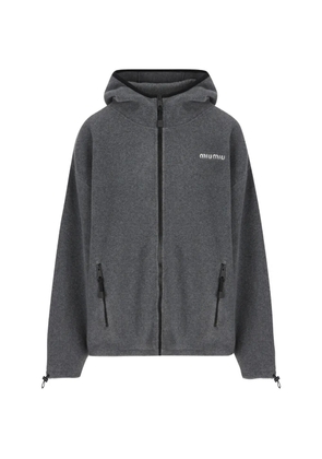 Miu Miu logo-appliqué cropped hoodie - Grey