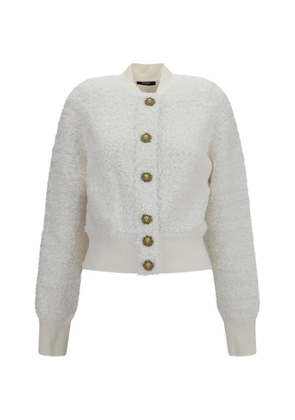 Balmain lion-head button tweed jacket - White