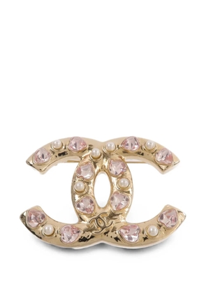 CHANEL Pre-Owned CC heart-crystal brooch - Gold