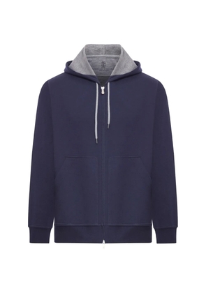 Brunello Cucinelli zip-up drawstring hoodie - Blue