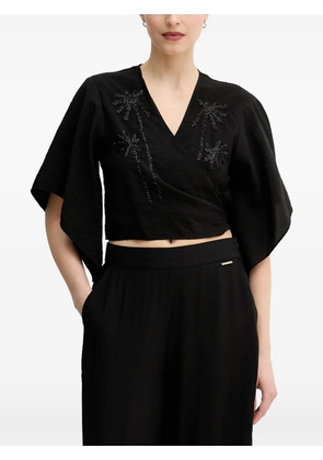 Lola Casademunt beaded-palm-tree wrap-design top - Black