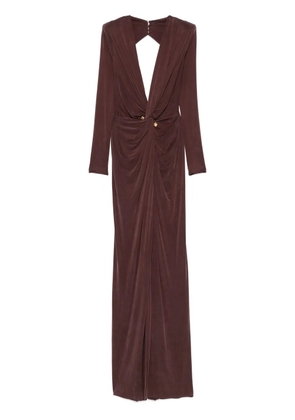 Elisabetta Franchi piercing-detail jersey gown - Brown