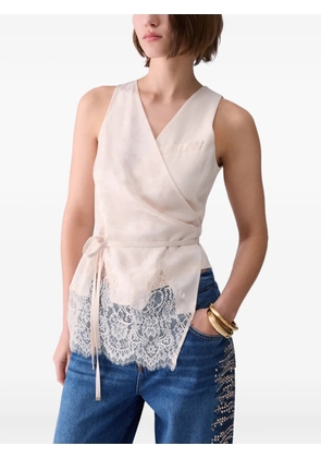 LIU JO jacquard top with lace details - Neutrals