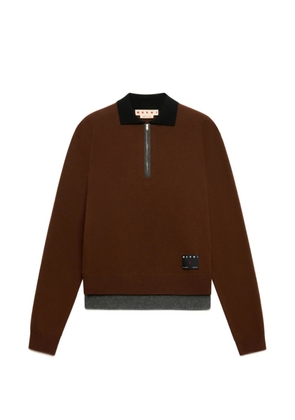 Marni brown cashmere polo jumper with layered effect