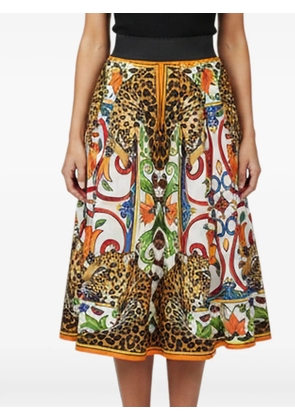 Dolce & Gabbana Pre-Owned leopard and Majolica print midi skirt - White
