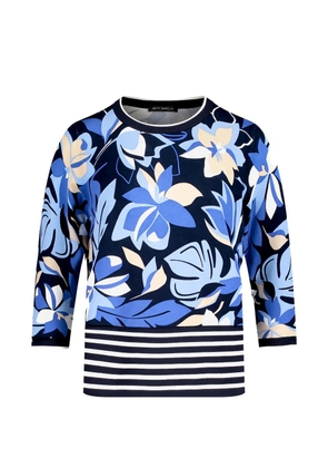 Betty Barclay floral-print striped-hem sweater - Blue