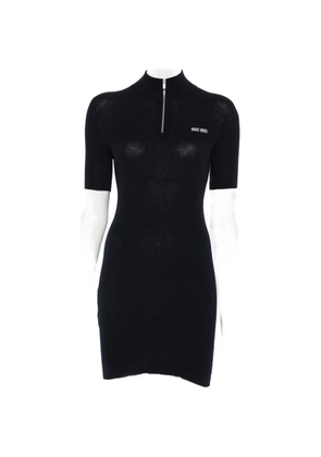 Miu Miu ribbed-knit logo-embroidered mini dress - Blue