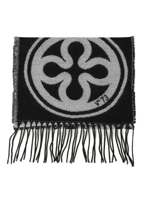 V°73 logo-jacquard fringe-edge scarf - Black