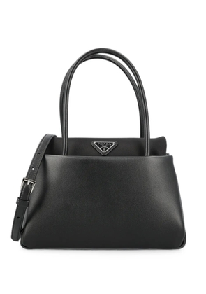 Prada logo-plaque leather shoulder bag - Black