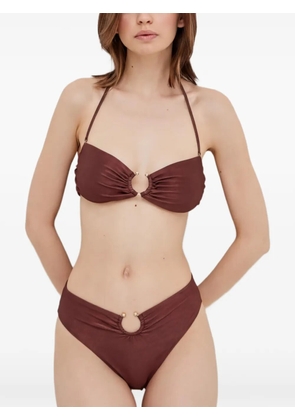 GUESS USA logo-patch ruched bikini top - Brown