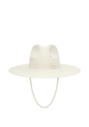 Ruslan Baginskiy pearl-embellished distressed fedora hat - White