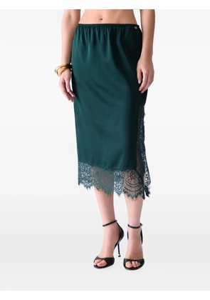 LIU JO satin midi skirt with Valenciennes lace - Green
