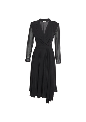 SANDRO pleated long-sleeve midi dress - Black