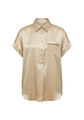 Brunello Cucinelli Monili-chain short-sleeved blouse - Neutrals