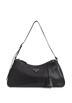 Prada logo-plaque calf leather shoulder bag - Black