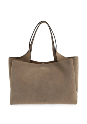 Tod's calf suede logo-debossed tote bag - Neutrals