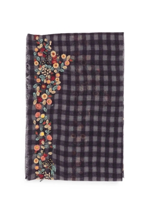 Faliero Sarti checked floral-detail scarf - Purple