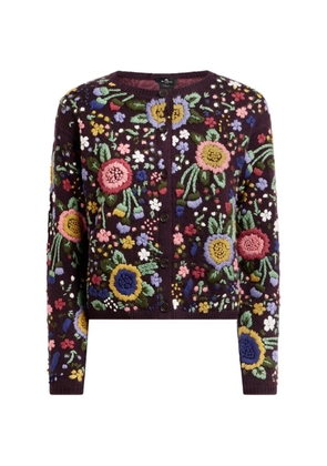 ETRO wool cardigan with floral-embroidery - Purple