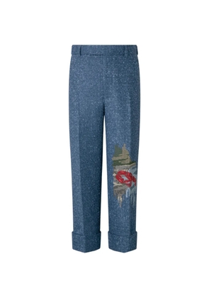 Thom Browne bouclé-tweed embroidered trousers - Blue