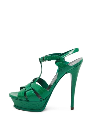Saint Laurent Pre-Owned Tribute croc-embossed leather platform sandals - Green
