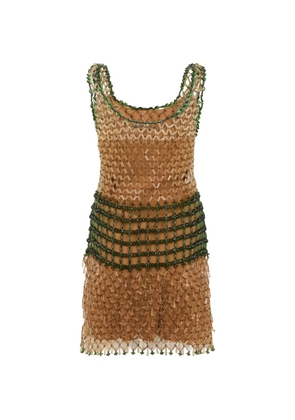 Alberta Ferretti bead-embellished fringed mini dress - Brown
