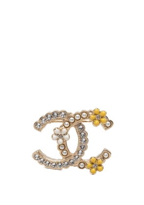 CHANEL Pre-Owned 2021 CC Gold Plated Strass Faux Pearl and Enamel Brooch costume brooch