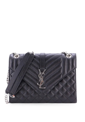 Saint Laurent Pre-Owned Classic Monogram Envelope Satchel Mixed Matelasse Leather Medium shoulder bag - Black