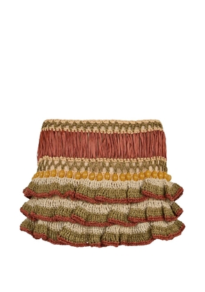 Alberta Ferretti ruffled bead-embellished mini skirt - Neutrals