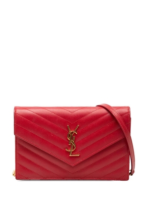 Saint Laurent Pre-Owned 2017 Grain De Poudre Chevron Monogram Envelope Wallet on Chain crossbody bag - Red