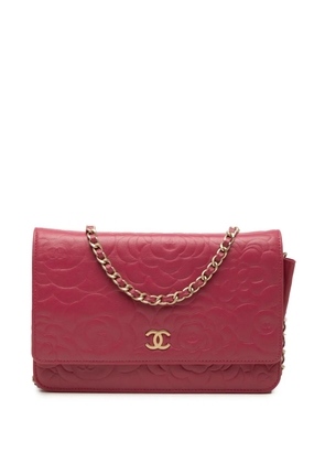 CHANEL Pre-Owned 2012 CC Embossed Lambskin Camellia Wallet On Chain crossbody bag - Pink
