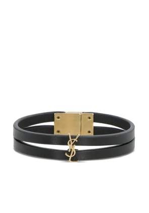 Saint Laurent Cassandre double-strand leather bracelet - Black