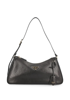 Prada logo-plaque leather shoulder bag - Black